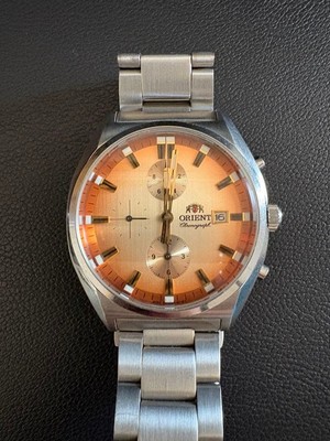 ORIENT Neo 70s Chronograph Solar Wristwatch Timepiece Orange Silver Edition