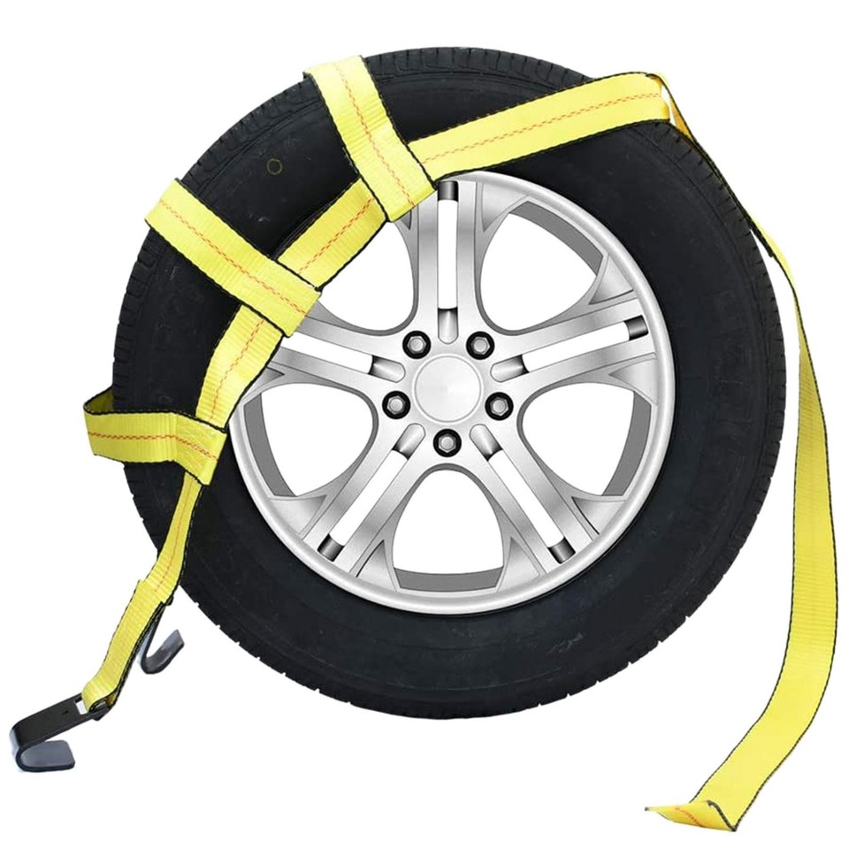 Grey Car Dolly Wheel Net Tire Basket Tow Strap With Snap Hook And Ratchet Set Of 4