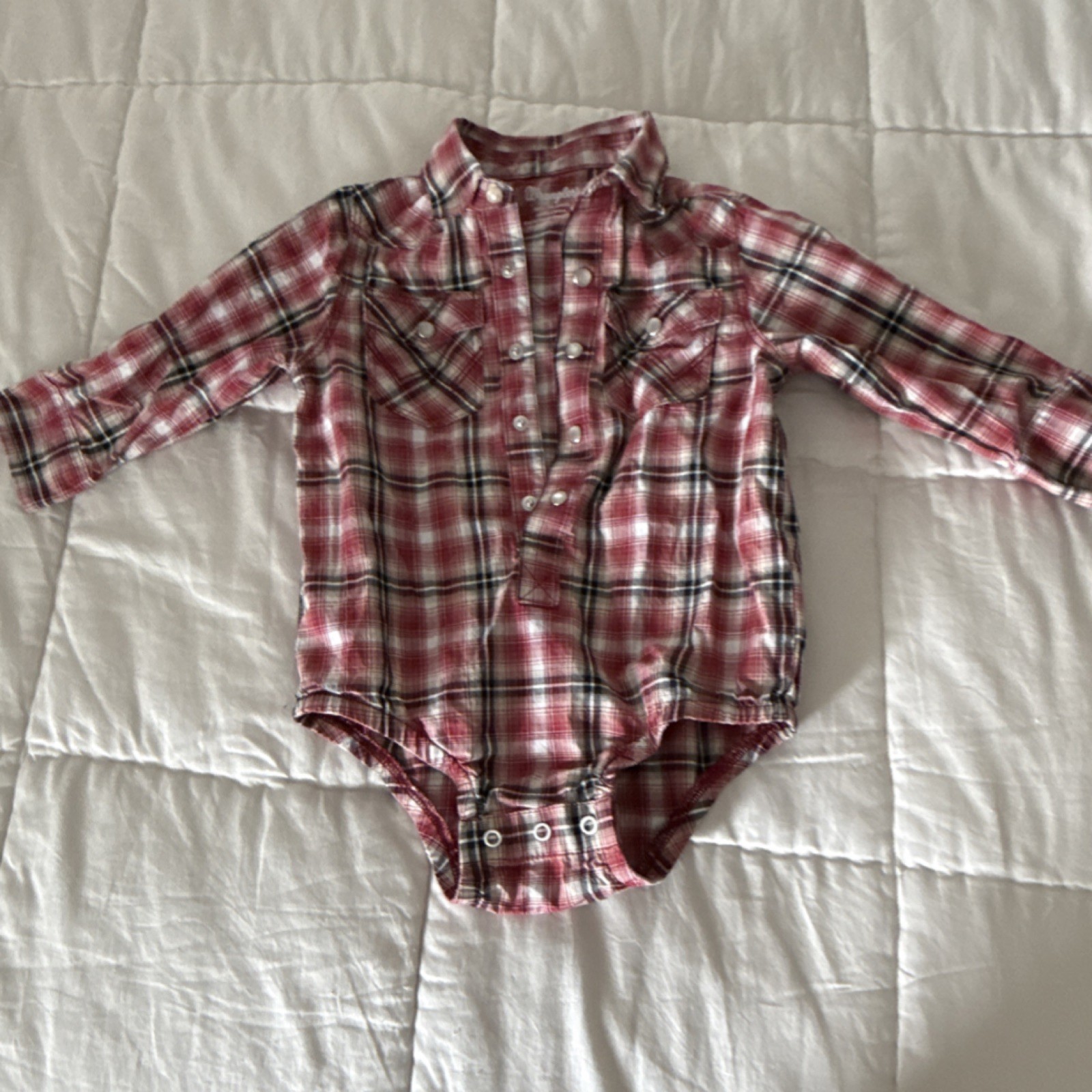 Wrangler Pearl snap  100% Cotton Long Sleeve Collared Bodysuit 18 Months