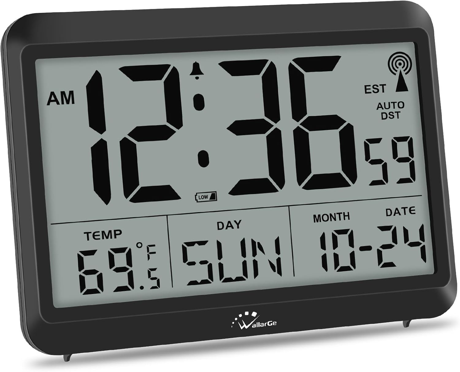 WallarGe Atomic Clock with Indoor Outdoor Temperature, Self-Setting Wall Clock