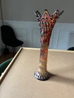 Fenton rustic   16" amber  funeral vase Carnival  Glass Swung Vase _ Very Tall