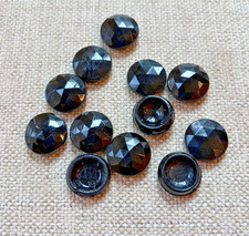 Lot 12 vintage Czech faceted black  glass 1"  round beads - CRAFT