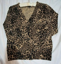 HOBBS Wool Cardigan Woman Leopard Print Brown Black 12