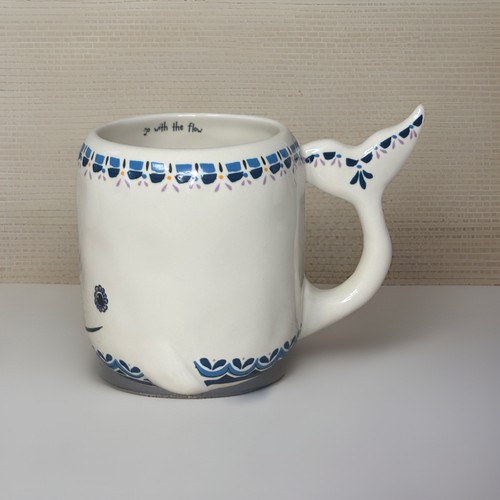 Natural Life Whale Coffee Tea Mug Cup Tail Handle “Go With the Flow” Ceramic - Picture 2 of 5