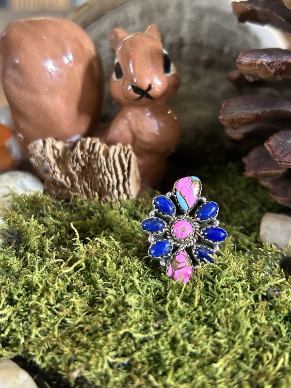 925 Sterling Cotton Candy Turquoise And Lapis Ring