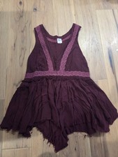 Intimately Free People Burgundy Lace Accent Sleeveless V-Neck Slip Size S/P