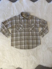 Altar’d State Plaid Flannel Button-Down Shirt Tan Cream Women’s L Rodeo Chic