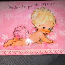 Vintage Hallmark Baby Girl Birth Announcement NOS 12 Factory Seal Mod Flowers