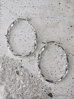 Twisted ovale 925 Silber Creolen, Chunky Twist Sterling Silber Ohrringe 40mm