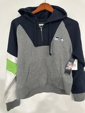 Sudadera con capucha para mujer NFL gris/azul marino Seattle Seahawks bloque de color raglán cuarto cremallera