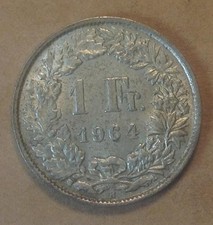 Old World .835 Silver Coin Lot Old 1964 Switzerland 1 Franc AU+ KM#24 .1342 ASW