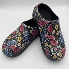 Women Garden Mules Clogs Size 10 Black Floral Slip On Beach Water Vacation Shoes