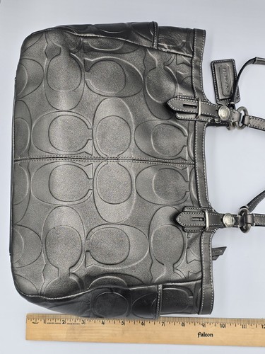 COACH F15242 Metallic Pewter Grey Embossed Signature C Leather Purse EUC - Picture 7 of 19