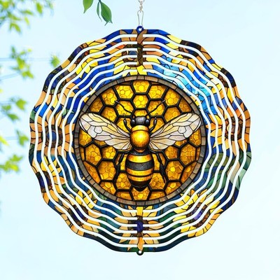 Bee Wind Spinners Outdoor - 3D Stainless Steel Metal Wind Spinners 12 in - Be...