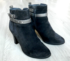 M&S Footglove Ladies Heeled Ankle Boots Black Suede Size 5 / 38 Wide