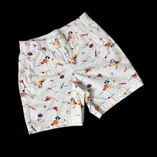Womens White Shorts Lands End Mid Rise Swim Novelty Summer Pull On Elastic Sz 4