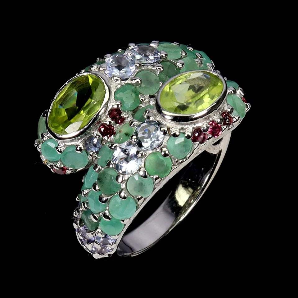 Anillo de plata de ley 925 peridoto ovalado 7x5 mm esmeralda tanzanita piedras preciosas joyería 8 Foto 2 de 4