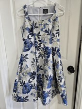 Adrianna Papell Floral Fit & Flare Women's Dress Size 4 White Blue
