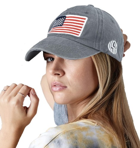 Women & Men Embroidery American-Flag Baseball Cap - Fashion Washed Cotton Let...