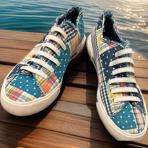 Rocket Dog Women's Plaid Blue Low Top Tie-Free Athletic Shoes Size 10 Preowned - Picture 4 of 11