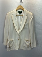 Lauren Ralph Lauren Long Sleeve Lined Silk Blazer Ivory US 12 Office Luxury