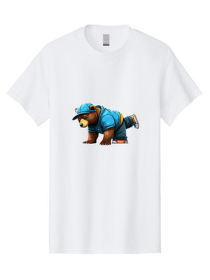 Bear-Doing-Pushups Mens Graphic Tee, 100% Cotton, Casual Summer Wear
