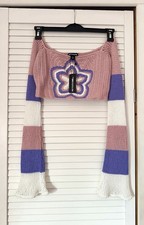 Prettylittlething lilac flower crochet long sleeve crop top - Size XS / Size 4-6