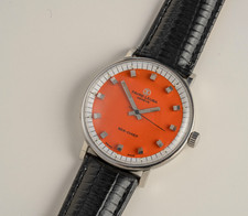 Favre Leuba Geneva Sea-Chief Watch All Stainless Orange Dial 1970's