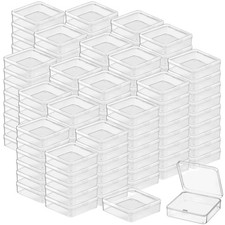 120 Pcs 3 x 3 x 1 Inch Plastic Bead Storage Container with Hinged Lids, Clear...