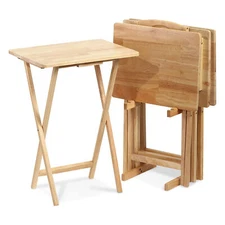 PJ Wood Folding TV Tray Tables with Compact Storage Rack