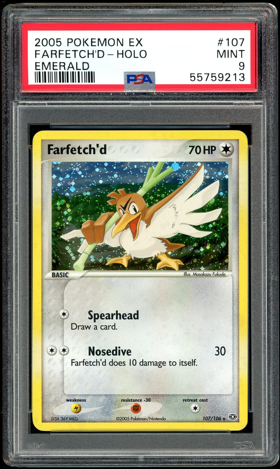 Pokemon Farfetch'd Ex Emerald Holo Secret Rare Card #107 - PSA 9 MINT