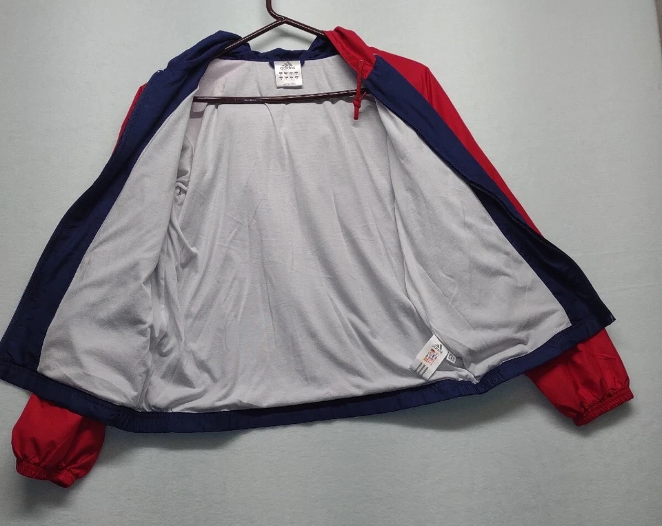 Adidas Chaqueta de Pista con Capucha Cremallera Completa Azul y Rojo Juvenil Talla Mediana Niños Niñas Cálida Foto 4 de 4