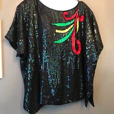 Vintage Mark & John II silk sequined beaded top shirt blouse VTG retro cocktail