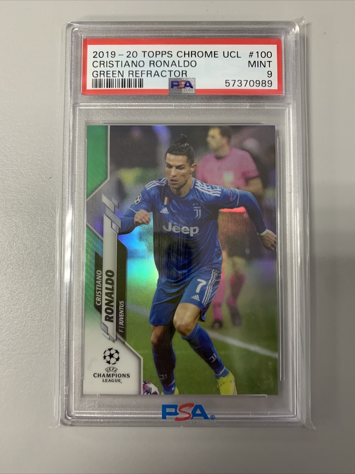2019-20 Topps Chrome Uefa Cristiano Ronaldo Green Refractor /99 Psa 9