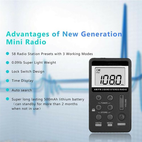 Mini Radio Pocket Receiver Portable FM/AM 2 Band Digital LCD Stereo Earphone Set - Picture 3 of 14