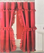Red Double Swag Fabric Shower Curtain Set, Vinyl Liner and 12 Rolling Rings