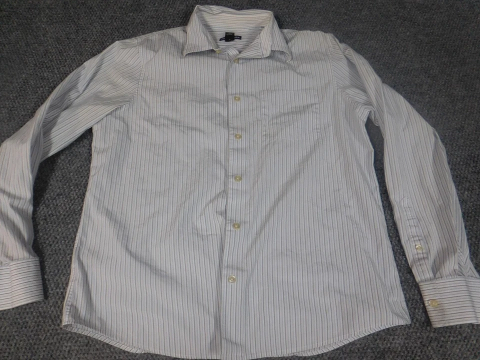 Club Monaco Mens Shirt Large blue striped button down - Image 3 of 4
