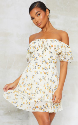 PRETTYLITTLETHING Stone Floral Print Chiffon Corset Detail Dress!  SZ 12  NWT!