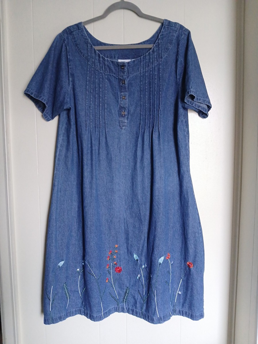 denim top floral bottom dress Blue Floral Colorblock Print Denim Contrast Dress main image 0