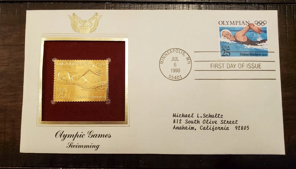 Set of (5) PCS Gold Foil Stamp 1990-1991 Olympics First Day Covers - Image 4 of 4