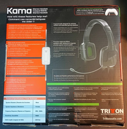 TRITTON Kama Auricolari Stereo per Xbox One e Windows Phone Nuovi Open Box - Foto 2 di 2