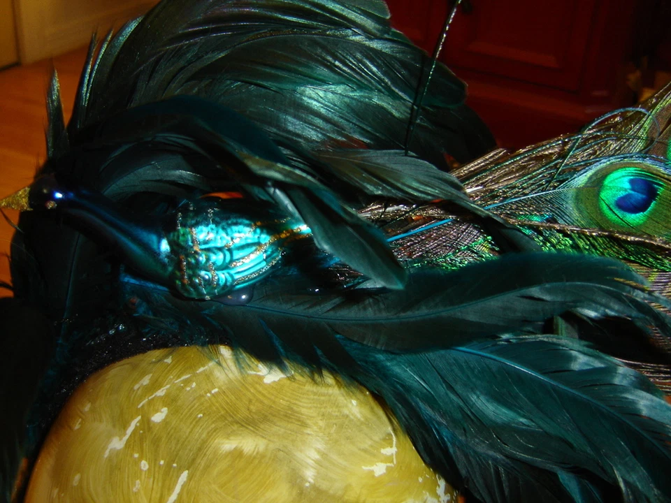 Pavo Real Tocado Sombrero Hombre Ardiente Halloween Disfraz Plumas Verde Foto 2 de 4