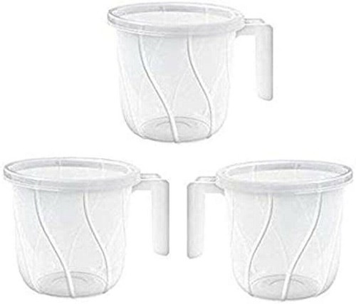 Transparente Kunststoff Badbecher weiß Set 3 Stück je 1 Liter