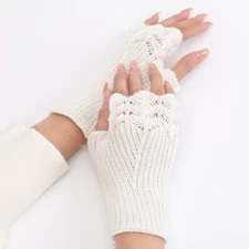 Women Winter Fingerless Gloves Half Finger Elastic Short Gloves Crochet Knittin♡