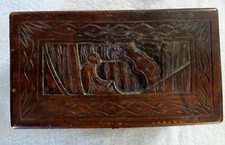 Antique 1800's or 1900's Asian Hand Carved Wood Box w/ Hardware