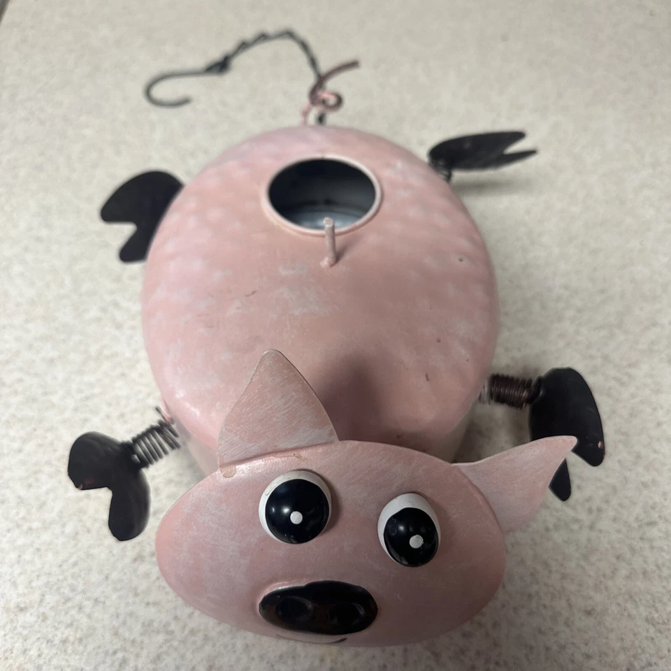 Rústico Metal Rosa Cerdo Colgante Pájaro Casa Jardín Decoración Patio Arte Nido Hogar Foto 3 de 4