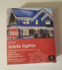 New 150 Count Clear Icicle Lights w/ White Wire Indoor/Outdoor 19 Feet Rite-Aid.