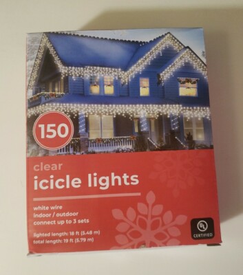 New 150 Count Clear Icicle Lights w/ White Wire Indoor/Outdoor 19 Feet Rite-Aid.