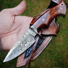 Handmade Damascus Steel Hunting/Camping Sharp  Bobcat Skinner Knife with Sheath