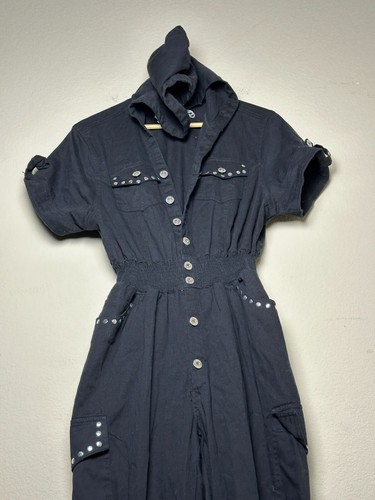 House Of Dereon By Beyonce Y2K Damen Jumpsuit Strampler Schwarz Glitzer Knöpfe Kapuze - Bild 14 von 19